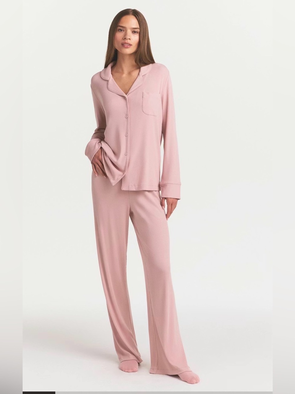 NWT SKIMS Soft Lounge Ribbed Pants Pink Wide Straight Leg Bottoms Medium M